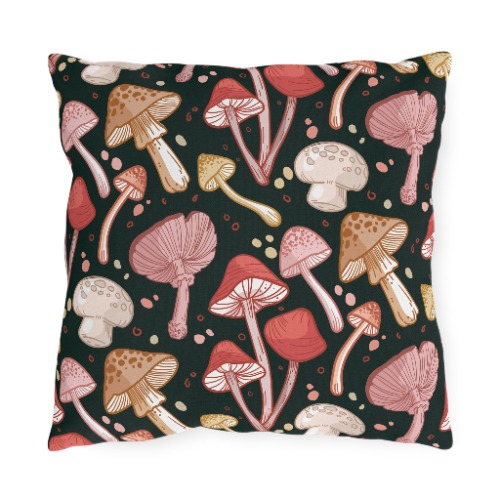 "Many Mushrooms" Outdoor Throw Pillows - 16" × 16"