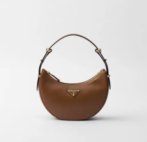 Cognac Prada Arqué Leather Shoulder Bag | PRADA