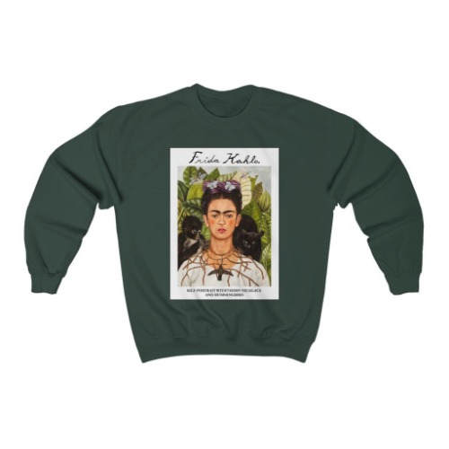 Self-Portrait with Thorn Necklace and Hummingbird Sweatshirt | Forest Green / M