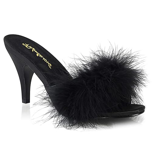Pleaser Fabulicious Women's Amour-03 Marabou Slipper - 7 - Black Pu-fur