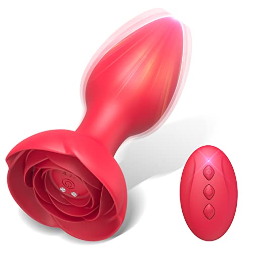 Anal Vibrators Plug Sex Toys - Anal Sex Toys Vibrating Rose Butt Remote Control Anal Toys with 10 Modes & Rose Base, Waterproof Silicone Rose Adult Toys & Games(Rose Red)… - Red Anal Vibrators