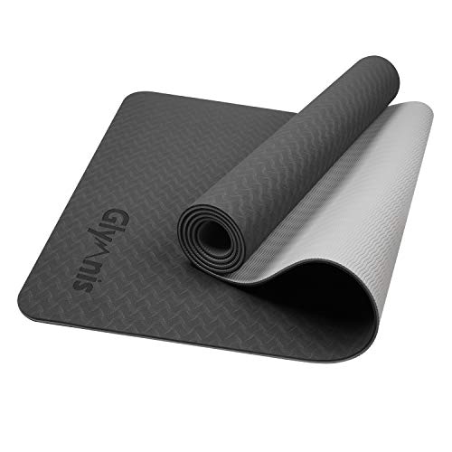 Glymnis Yoga Mat Exercise Mat Thick Non Slip Pilates Mat, Anti Tear Durable for Fitness Workouts Gym with Carrying Strap for Women Men - Balck and Gray