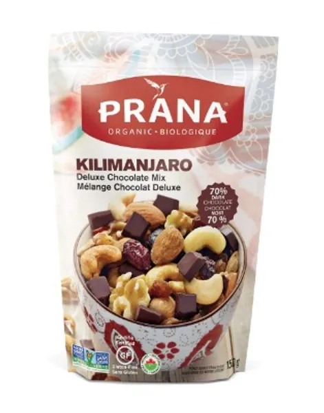 Prana Kilimanjaro Deluxe Chocolate Mix | Organic Trail Mix | Non-GMO, Gluten Free, Vegan Snack | 70% Cocoa Dark Chocolate with Cashews, Raisins, Almonds, Walnuts & Cranberries (150g)