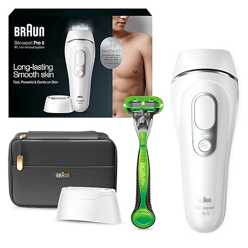 Braun IPL at Home Laser Hair Removal Device for Men and Women, PL5145, with Gillette Razor, Pouch, and Wide Cap Head, Safe & Virtually Painless Alternative to Salon Hair Removal - Silver
