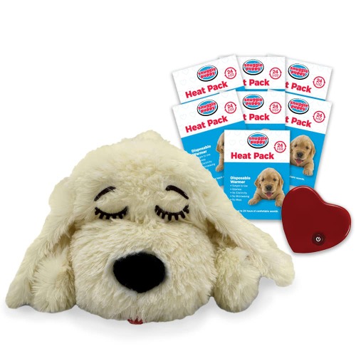SmartPetLove Snuggle Puppy Heartbeat Stuffed Toy for Dogs - Golden 1 Count + 6 Heat packs