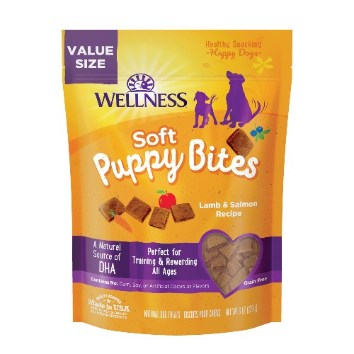 Wellness Soft Puppy Bites Natural Grain-Free Treats for Training, Dog Treats with Real Meat and DHA, No Artificial Flavors (Lamb & Salmon, 8-Ounce Bag) - Soft Treats Lamb & Salmon 8 oz
