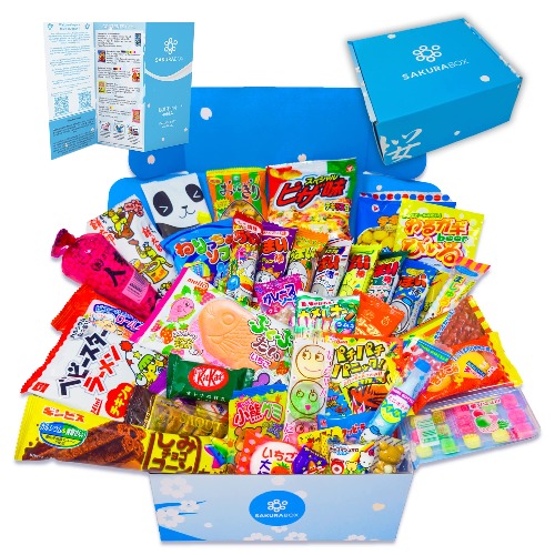 Sakura Box Japanese Candy & Snacks Dagashi Set & Pamphlet 50 Pieces Japanese Candy Chocolate Snacks (Large) - 