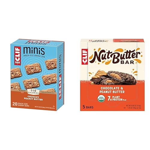 Clif Bar Minis Crunchy Peanut Butter 20 Pack 0.99 oz. and CLIF Nut Butter Chocolate Peanut Butter Bar 5 Pack 1.76 oz. - Bar + Chocolate Peanut Butter - Crunchy Peanut Butter - 20 Count (Pack of 1)
