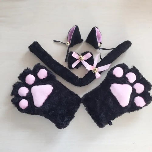 Complete Neko Cat Cosplay Accessories Set for All Sizes - Black