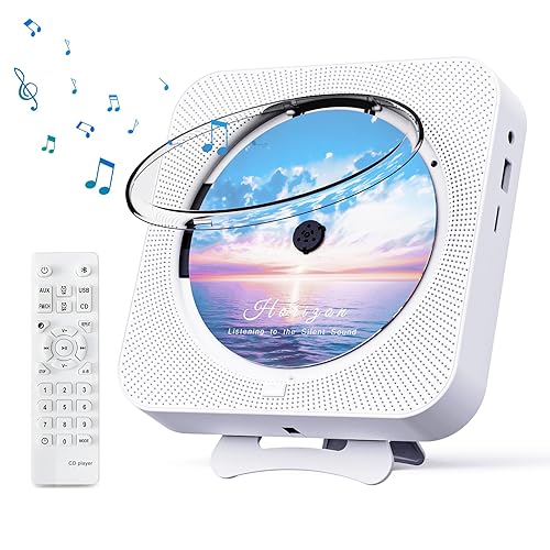 MICOCIOUS Bluetooth Portable Home CD Music Player with Remote Control, Timer, Built-in Speakers and LED Display - FM Radio Boombox (White) - White