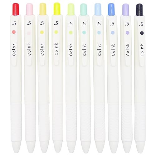COLNK Color Gel Pens Fine Point 0.5mm for Jouranling Planners, Soft Touch,Retractable White Writing Pens Assorted Colors Ink, Colorful Pens for Note Taking, Count-10 - Color ink
