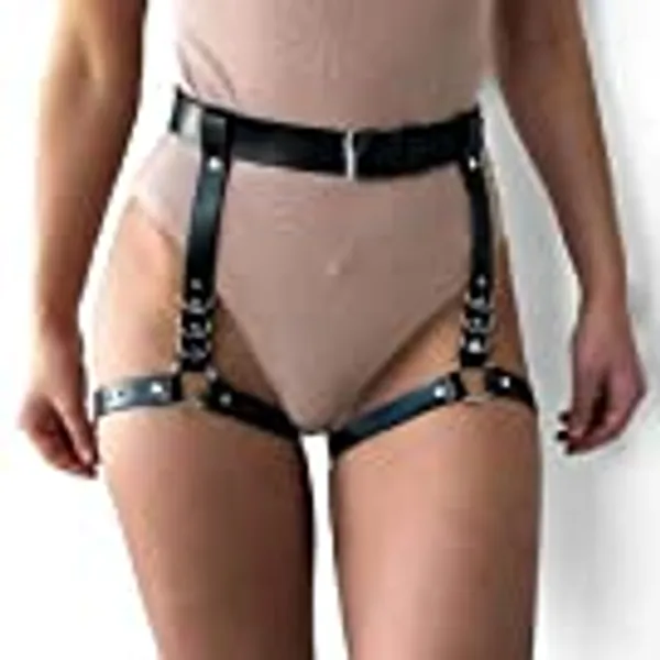 Bmirth Punk Black Body Chain Sexy Leather Leg Chains Belt Harness Waist Chain Rave Nightcup Party Body Accessories for Women and Girls (style 3)