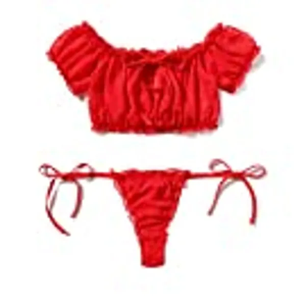 Avidlove Bra and Panty Set Ruffle Lingerie Set Mesh Babydoll Chemise