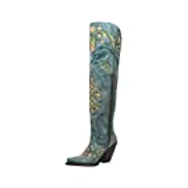Dan Post Women's Flower Child Snip Toe Cowboy Boots Over-The-Knee