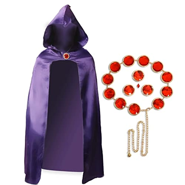TeenTitans-Raven Cosplay Costume,Deluxe Jumpsuit Belt With Purple Cloak Halloween Uniform Cosplay Costume For Women
