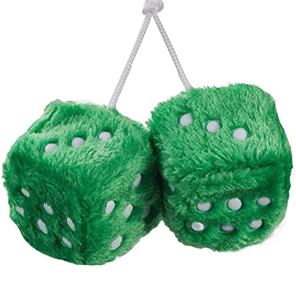 JSCARLIFE Fuzzy Plush Dice 2.95β, Retro Square Plush Hanging Mirror Fuzzy Dices for Car Interior Ornament Decoration (Green)