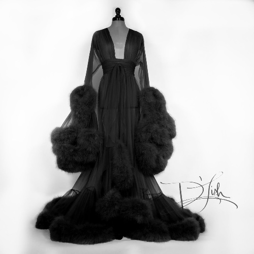 "Cassandra" Black Marabou Dressing Gown