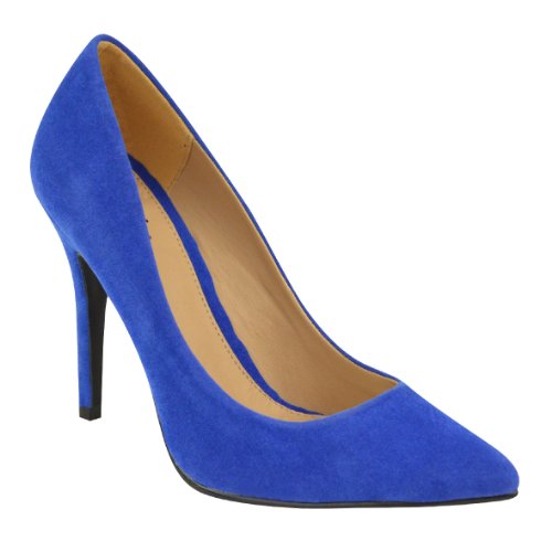 Womens Mid High Heel Pointed Toe Smart Office Work Court Shoes Party Prom Wedding Bridal Occasion Heeled Fashion Courts Shoes Pumps Size - 4 UK - Royal Blue Suede
