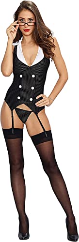 Sexy Lingerie Set Women Naughty Secretary Outfits, Teacher Uniform Costume Bodysuit with Suspenders Garter Belt, Deep V Neck Babydoll Fancy Dress Nightwear Teddy Basques Top Panties for Nightie