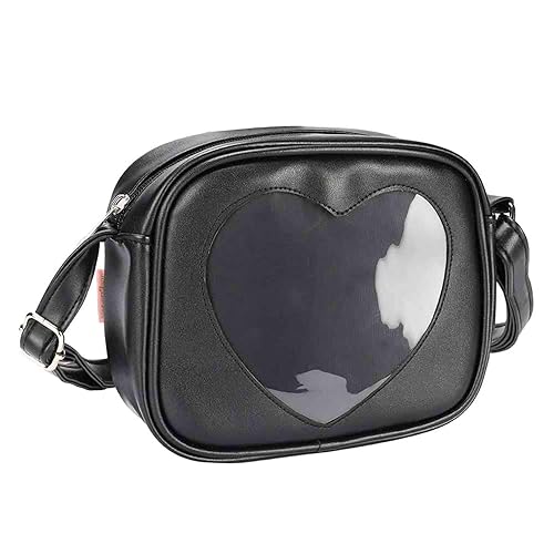 STEAMEDBUN Ita Bag Crossbody Cat Small Ita Purse Pin Display Bag with Insert - Black-heart