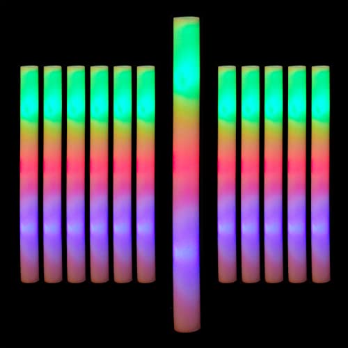 Relaxdays, weiß Leuchtstab, Blinkstäbe, Leuchten in 3 Modi, Schaumstoff, Batterien inklusive, Partystab, LED Schaumstoffstab 3 Effekte, 12er Set - 1
