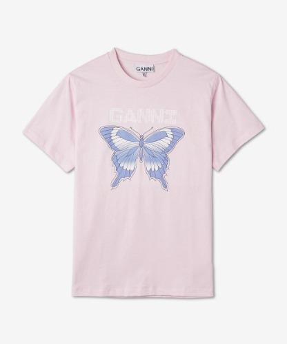 MUSINSA | GANNI Butterfly Print Short-sleeved T-shirt - Light Lilac / T3357428