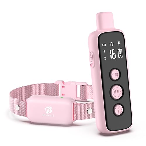 Bousnic Shock Collar for Dogs - Waterproof Rechargeable Dog Electric Training Collar with Remote for Small Medium Large Dogs with Beep, Vibration, Safe Shock Modes (8-120 Lbs) - Light Pink