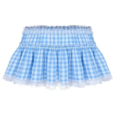 Light Blue Gingham Plaid Miniskirt in New Condition for Girly Fashion - Light Blue / S