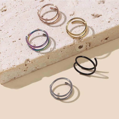 5 Pcs Simple Double Spring Stainless Steel Nose Ring Set - A Set / 0.8*10mm