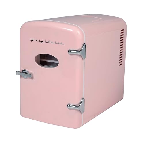 Frigidaire EFMIS175 Retro 9-Can Mini Personal Fridge Portable Cooler for Car, Office, Bedroom, Dorm Room, or Cabin, 11.8"D x 7.1"W x 10.1"H, Pink - Pink - Refrigerator