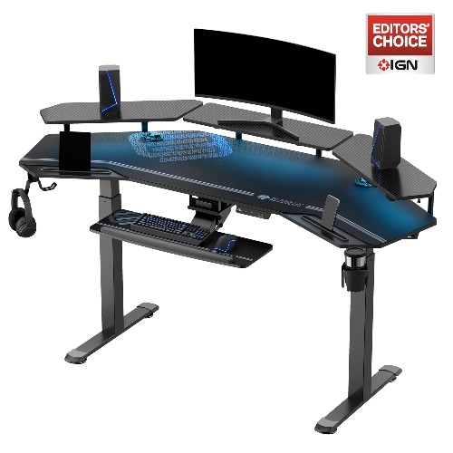 Aero Pro Wing-Shaped Standing Desk (72"x23") | Black / with Accessories Set