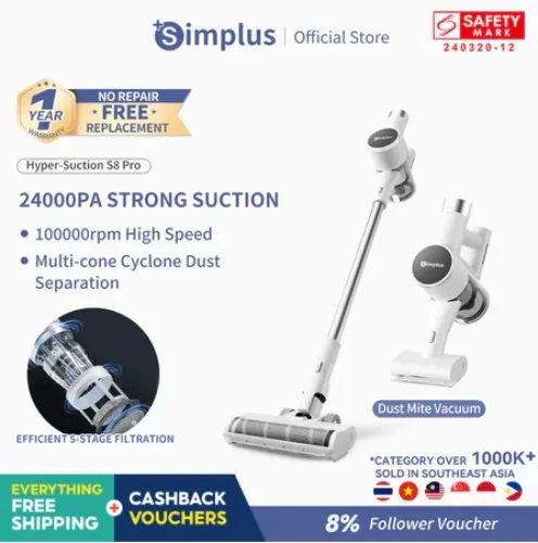 Simplus 24000pa Household Cordless LED Screen Vacuum Cleaner 6 Suction Modes 250W High Power XCQH013