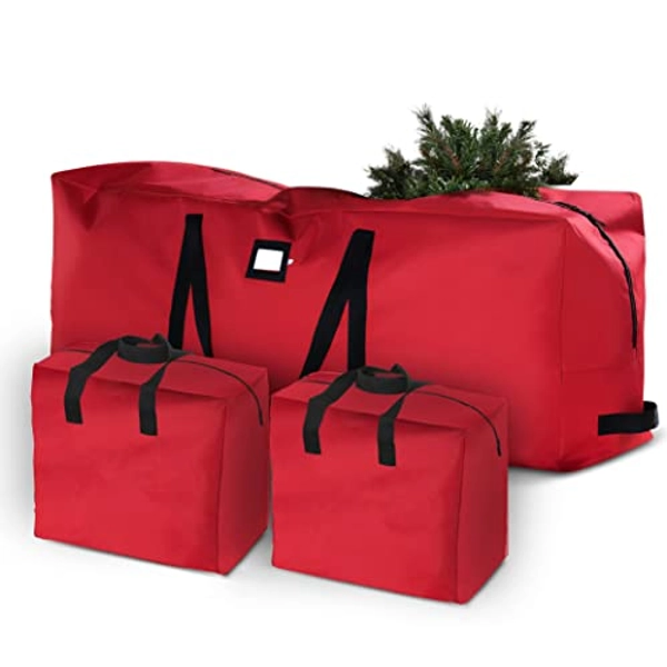 Zober 3-Pack Christmas Artificial Tree Storage Bag and Two Garland Bags; Holiday Tree Storage for Trees Up to 9 ft, Includes Card Slot, Dual Zipper, and Carry Handles; Tearproof 600D Oxford Material