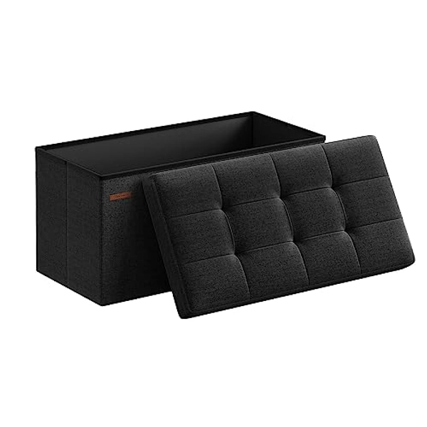 SONGMICS 30 Inches Folding Storage Ottoman Bench, Storage Chest, Foot Rest Stool, Black ULSF047B01