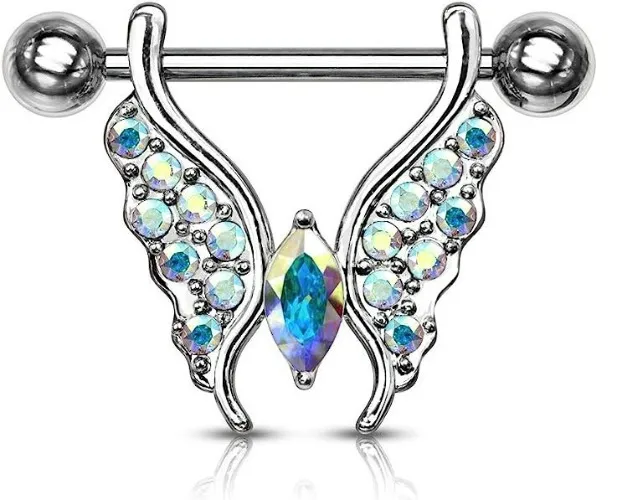 Pierced Owl - 14GA 316L Stainless Steel Crystal Paved Butterfly Nipple Barbells, Sold as A Pair