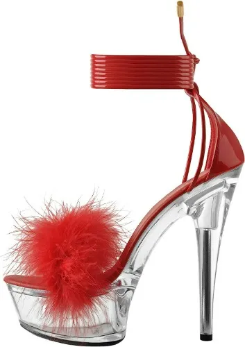 MissHeel Lace Up Clear Platform Heels Fluffy Stiletto Sandals