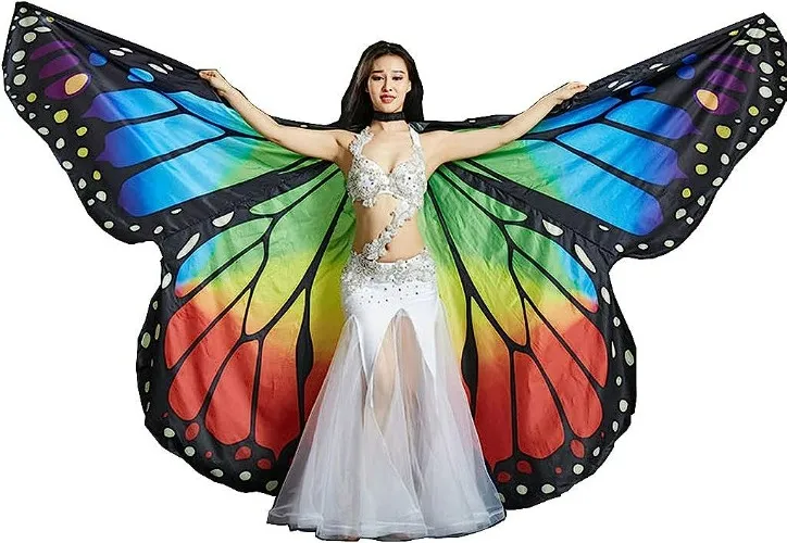 MUNAFIE Belly Dance Wings Halloween Christmas Party Colorful Butterfly Wings Performance Costumes