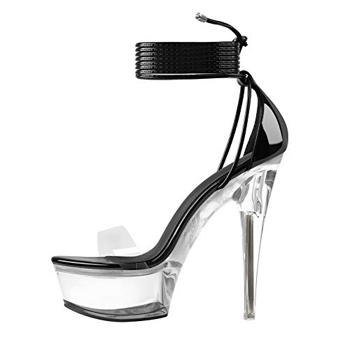 MissHeel Clear Platform Sexy Heels Lace-up - 5 - Black