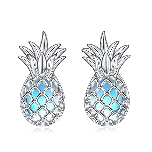 Moonstone Stud Earrings Sterling Silver Whale Pineapple Earrings Animal Fruit Jewelry Gifts for Women Teen Girls - Pineapple earrings