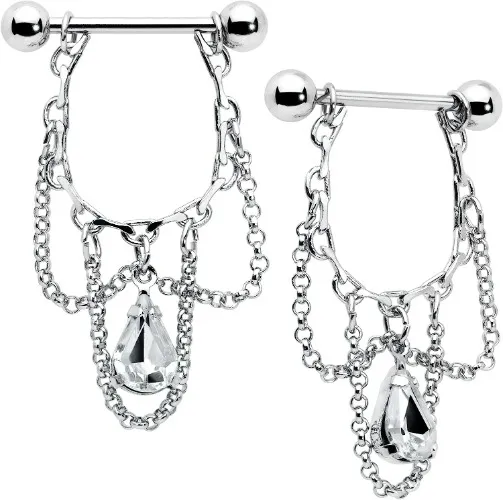 CHARM ONLINE 2PCS 14G 316L Stainless Steel Clear CZ Nipple Rings Butterfly Nipple Barbell Nipple Piercings Jewelry for Women