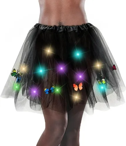 Women's LED Tutu Skirt Light Up Tutus Layered Tulle Ballet Skirt Sparkly Sequin Tutu Costume for Halloween Party Carnival