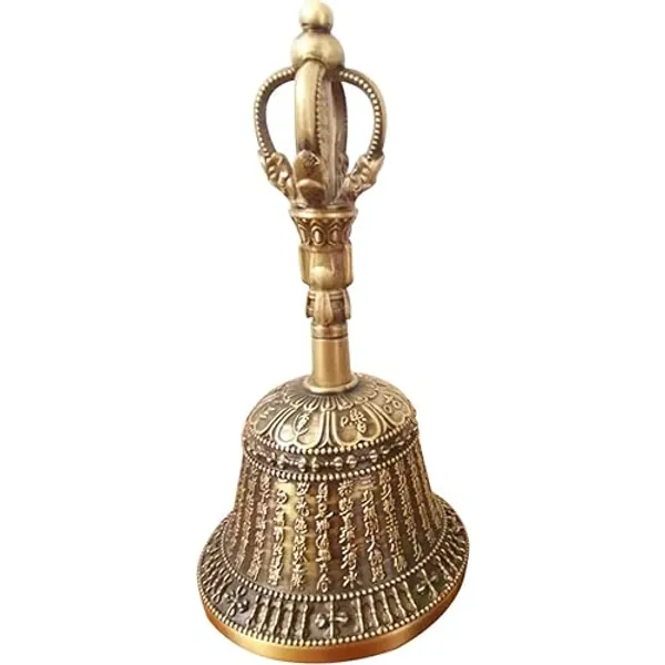 Messing-Handglocke, Hochzeitsglocken, Kirche, Hotel, Vintage-Krone, Dekoration, Handglocke, Yoga-Meditation, gravierter Text, Aufforderungsrufglocke, (Farbe: Vintage-Farbe, Größe: 16,5 x 7,9 cm)