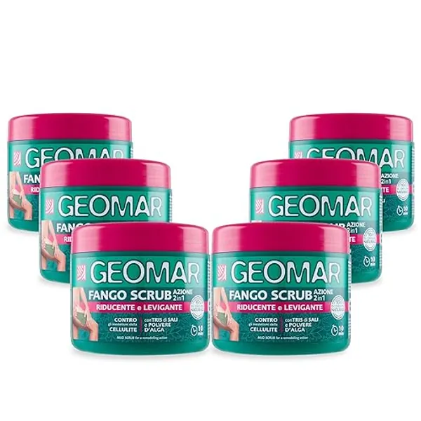 GEOMAR | Schlamm Peeling 2-in-1 mit Reduzierender und Glättender Wirkung, Gegen Cellulite-Unvollkommenheiten, 95% Natürlichen Ursprungs, Mit Tris-Salzen, Made in Italy, 6 x 600 g