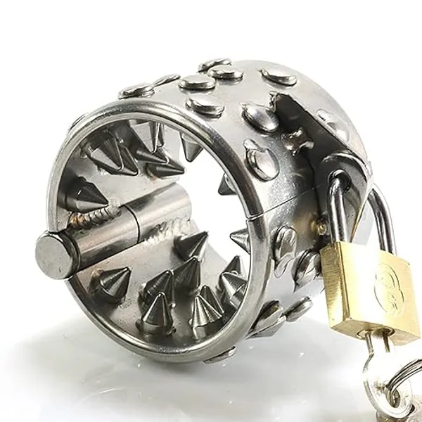 Jixaxe Edelstahl Mit Spikes Penisring Metall Cockringe CBT Hoden Quetscher Hodenring Hodensack Anhänge SM Stimulieren Penis Bondage Erotik Ball Torture Keuschheit Gay Toy Sexspielzeug (L)