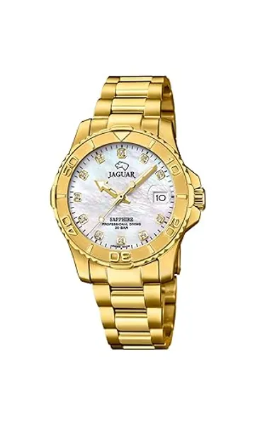 JAGUAR J898/1 Damenuhr aus der Woman-Kollektion, Gehäuse 34 mm, weiß mit beschichtetem Stahlband