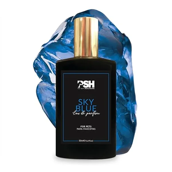 PSH Sky Blue Eau de Parfum für Hunde und Katzen, Eau de Parfum, Spray, weicher Duft, der die Haut Ihres Haustieres nicht austrocknet, inklusive praktischer Nachfüllpackung für Spaziergänge, 50 ml
