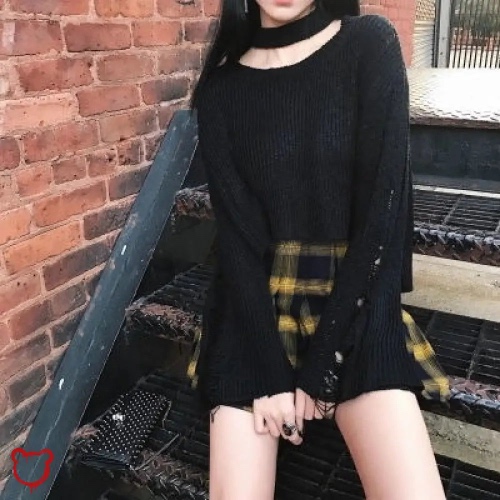 'Goth Plaid Skirt' - yellow / M