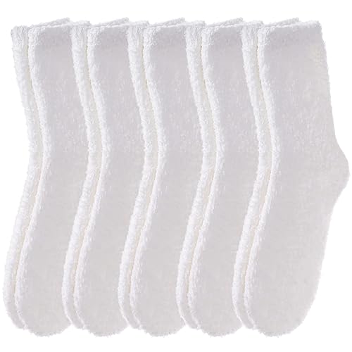 MQELONG Womens Super Soft Fuzzy Cozy Home Sleeping Socks Microfiber Winter Warm Slipper Socks - One Size - 5 Pairs White