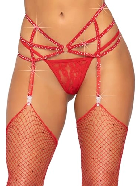 Leg Avenue womens Strappy Elastic Rhinestone Garter Belt
