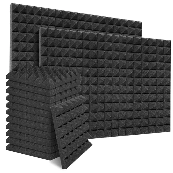 24 Pack Acoustic Foam Pyramid Sound Proof Foam Panels 2 Inch, 2" X 12" X 12" Fire Retardant Sound Proofing Padding for Wall, Studio Foam Wedge Tiles - 